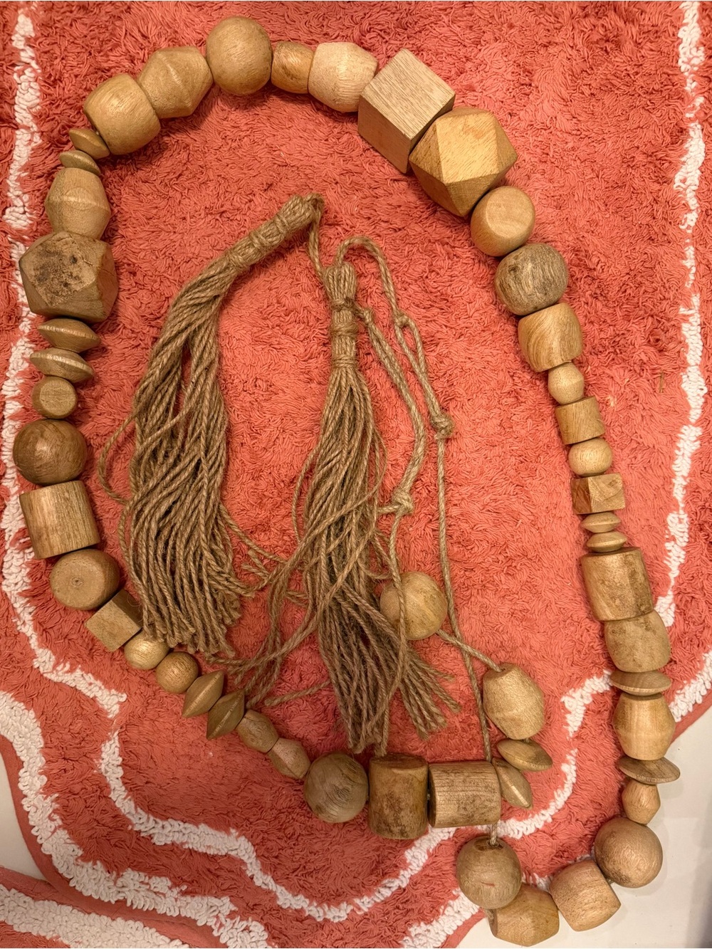 Natural Wood Bead Tassel 6 foot garland  - Neutral Brown heavy